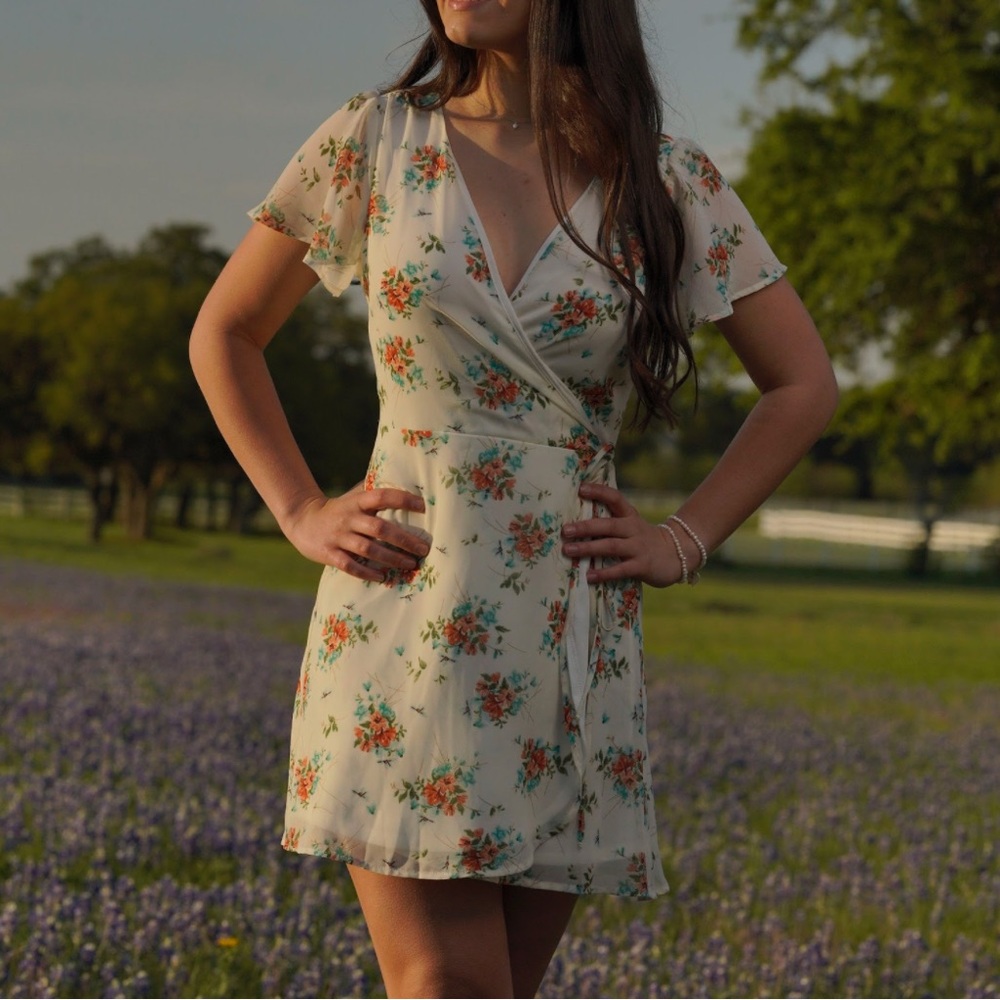 Altar'd State Floral Mini Dress - Cream and Orange